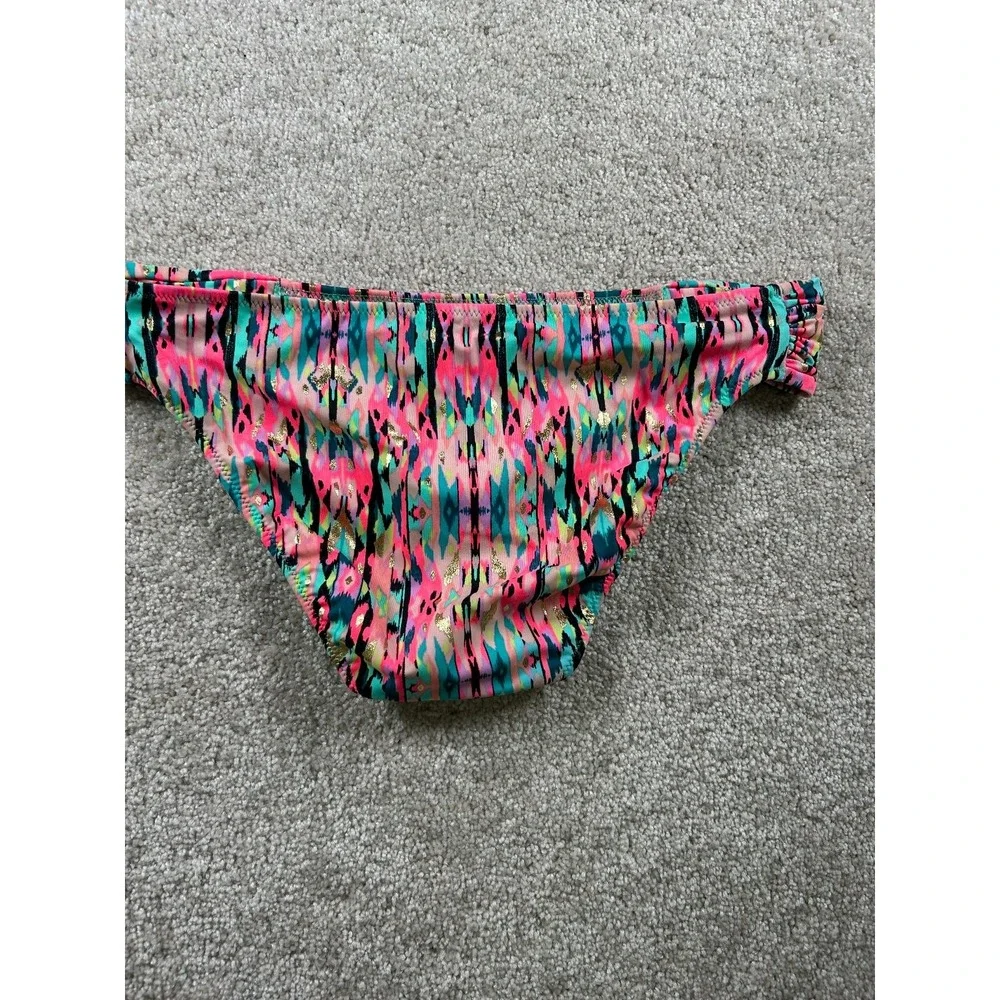 Shade & Shore Women's Swimwear Bottom S Pink Multi Color Gold Detail‎